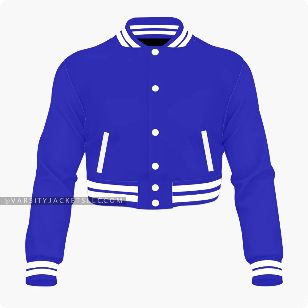 Women Royal Blue Varsity Jacket Front View