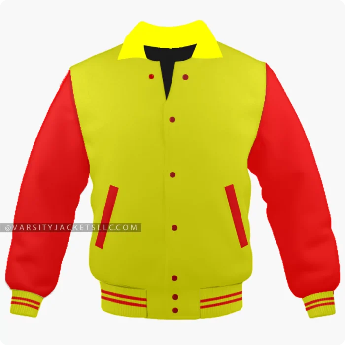 Yellow And Red Varsity Jacket, Byron Collar Front