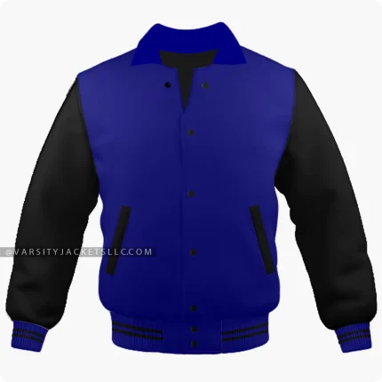 Navy Blue And Black Varsity Jacket, Byron Collar Front