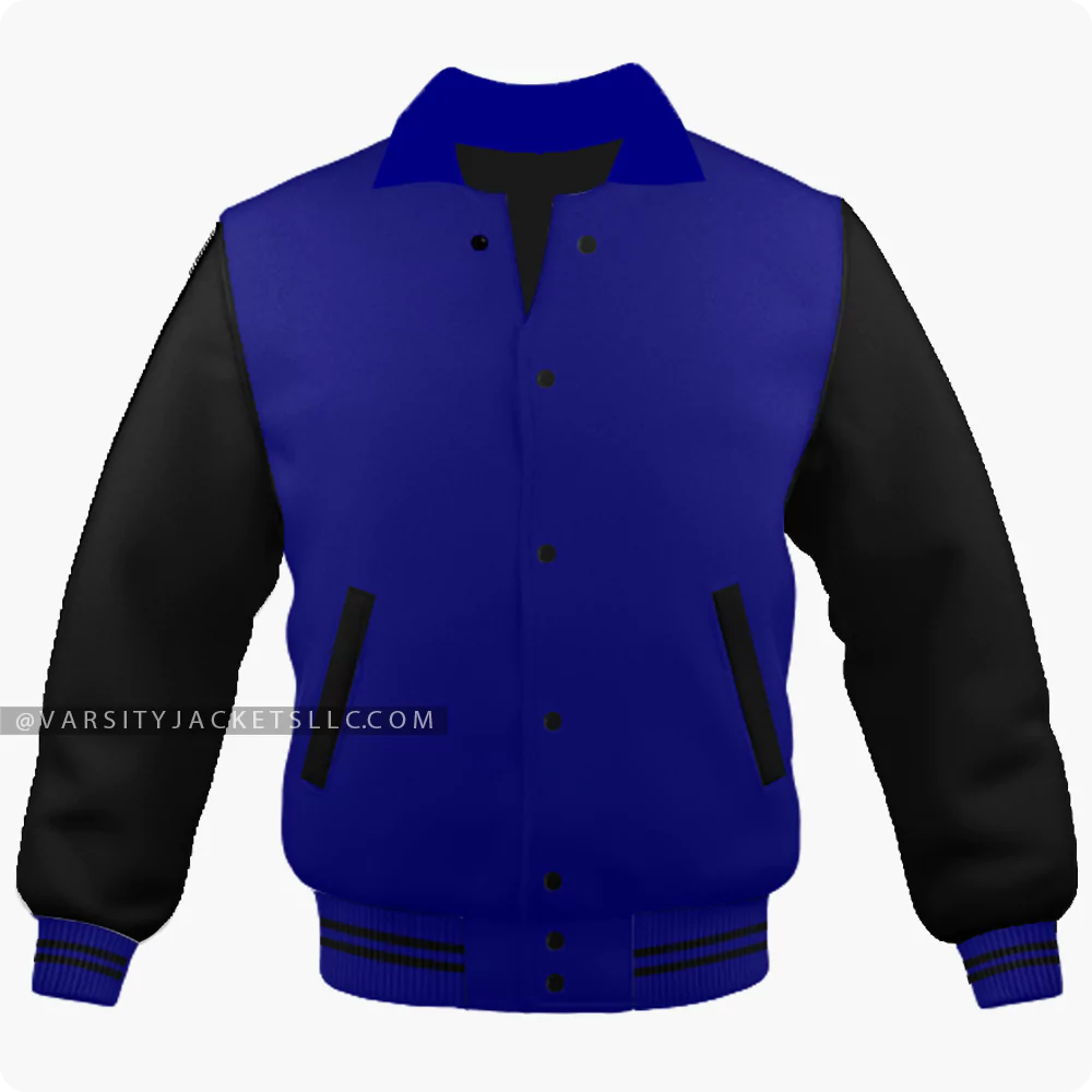 Navy Blue And Black Varsity Jacket, Byron Collar Front