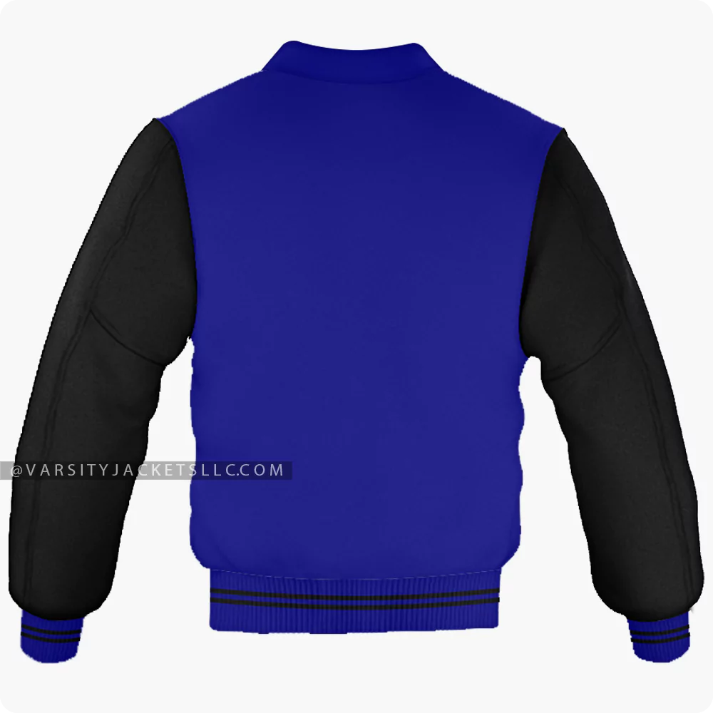 Navy Blue And Black Varsity Jacket, Byron Collar Back