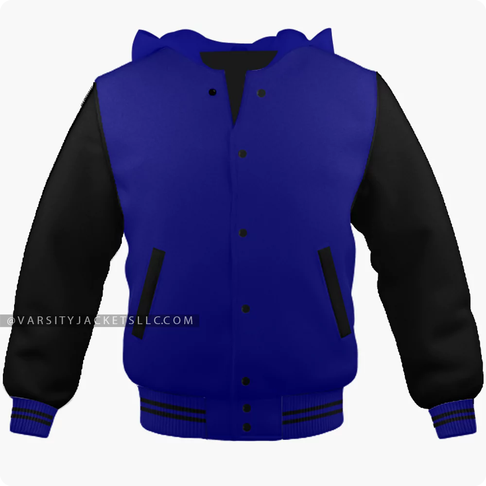 Navy Blue And Black Varsity Jacket Hoodie Front