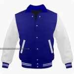 Navy Blue And Off White Varsity Jacket, Byron Collar Front