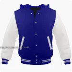 Navy Blue And Off White Varsity Jacket Hoodie Front