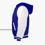 Navy Blue And Off White Varsity Jacket Hoodie Left Side
