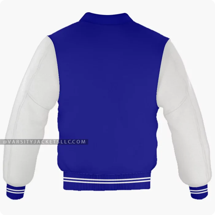 Navy Blue And Off White Varsity Jacket, Byron Collar Back