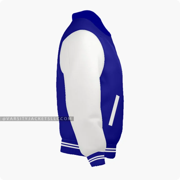 Navy Blue And Off White Varsity Jacket, Byron Collar Right Side