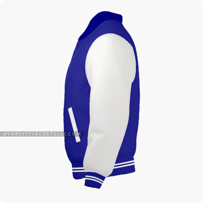 Navy Blue And Off White Varsity Jacket, Byron Collar Left Side