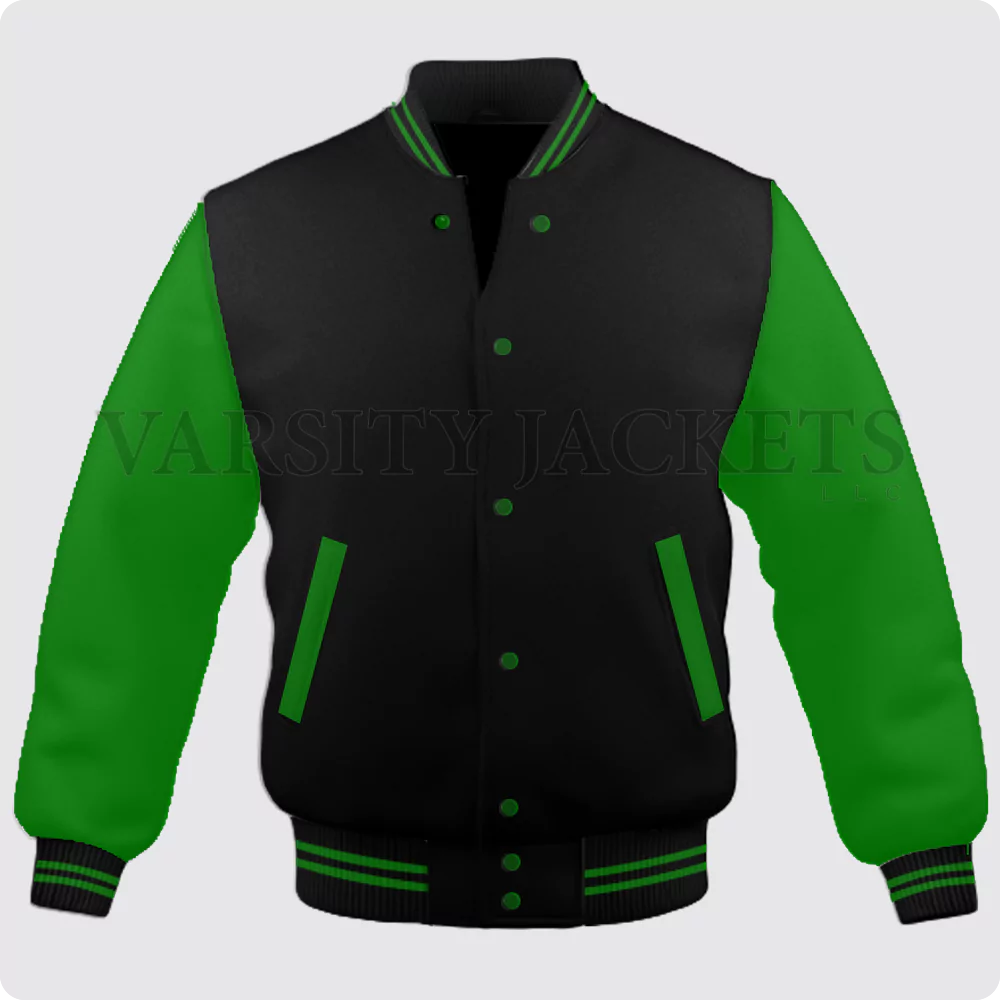 Black And Green Varsity Jacket For Men And Women Front