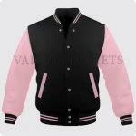Black And Pink Varsity Jacket For Men And Women Front