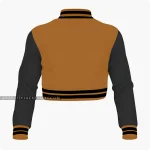 Brown And Black Cropped Varsity Jacket For Women Back