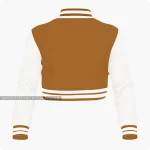 Brown And Off White Cropped Varsity Jacket For Women Back