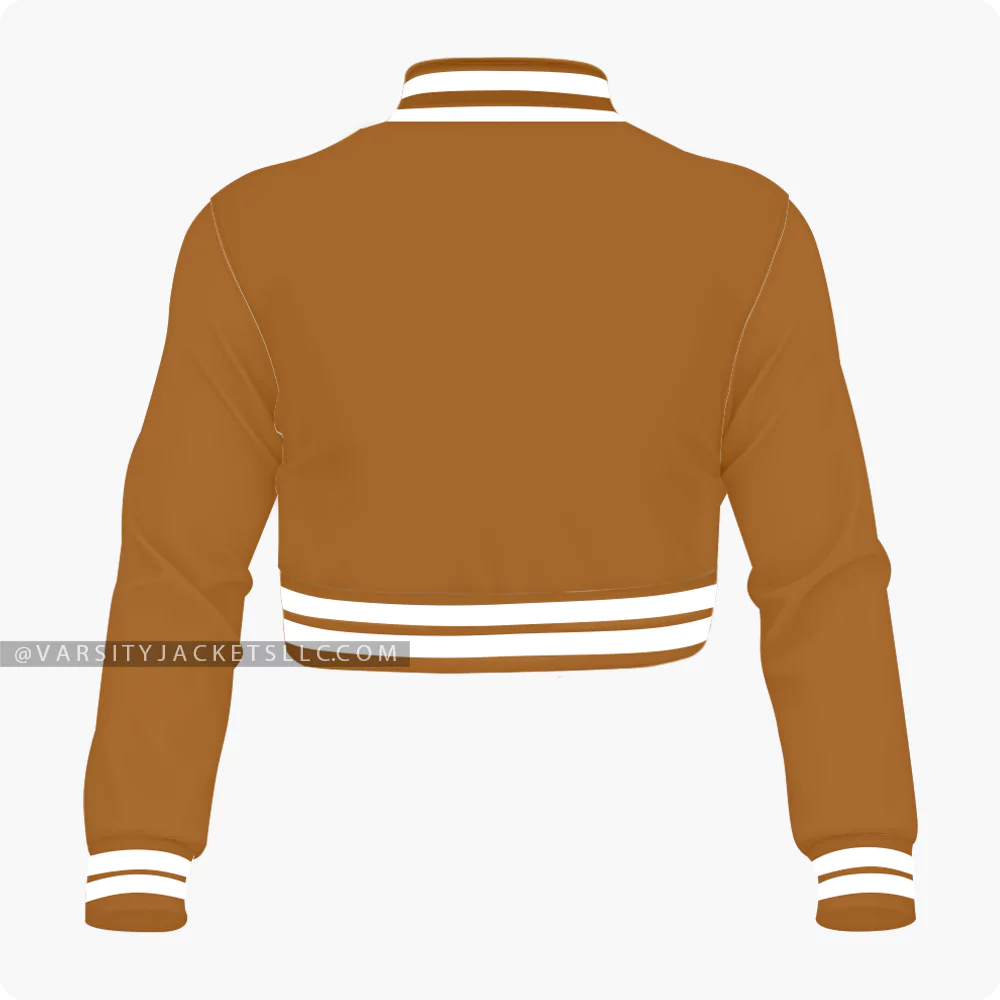 Brown Cropped Varsity Jacket For Women Back