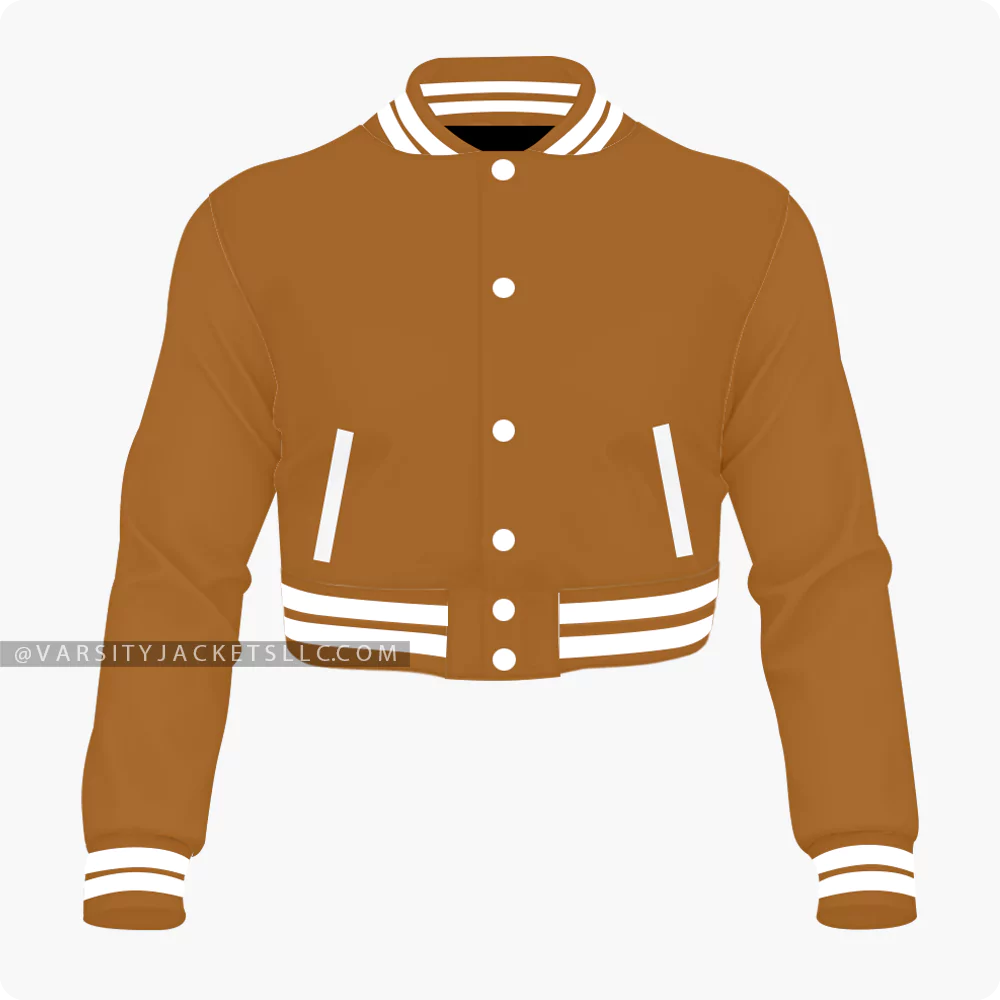 Brown Cropped Varsity Jacket For Women Front
