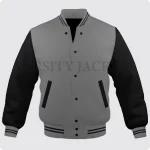 Grey And Black Varsity Jacket For Men And Women Front vv