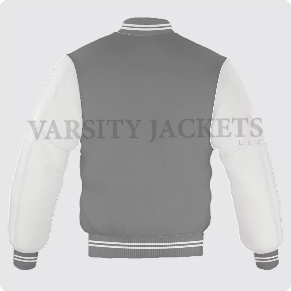 Grey And Off White Varsity Jacket For Men And Women Back
