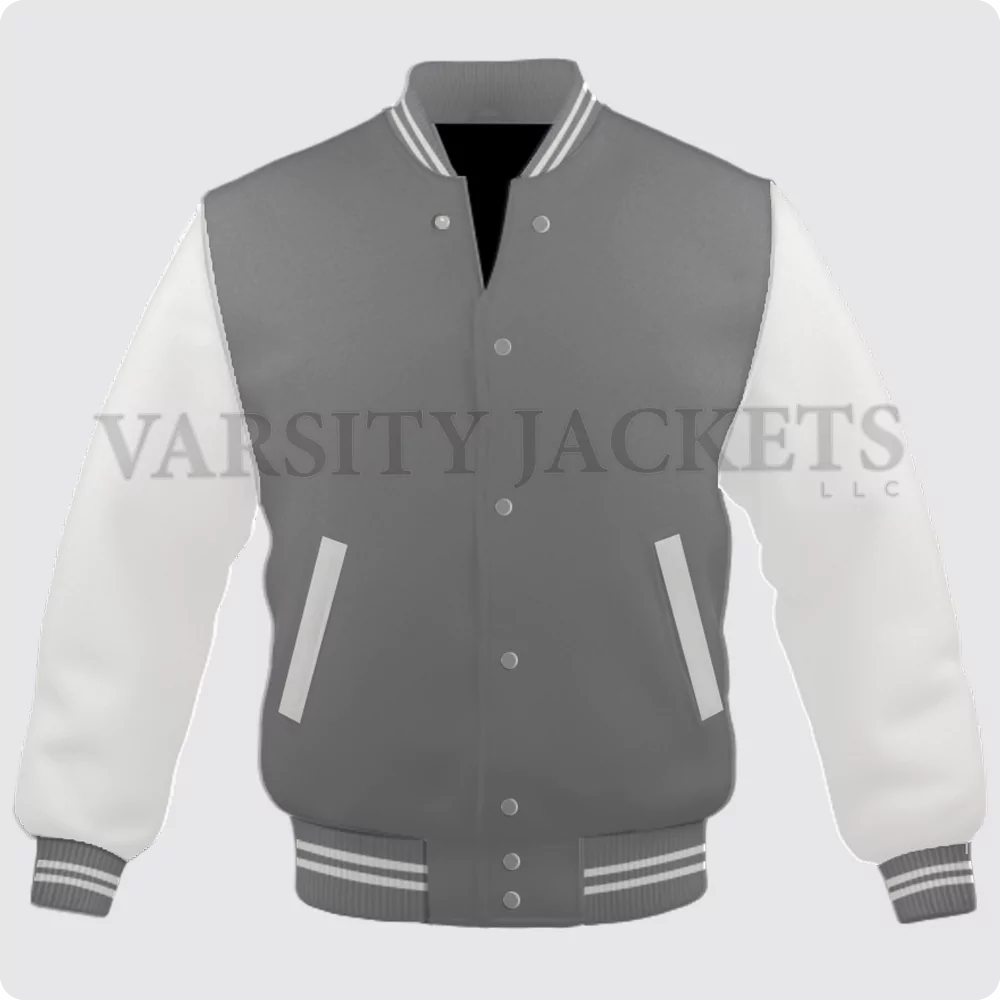 Grey And Off White Varsity Jacket For Men And Women Front