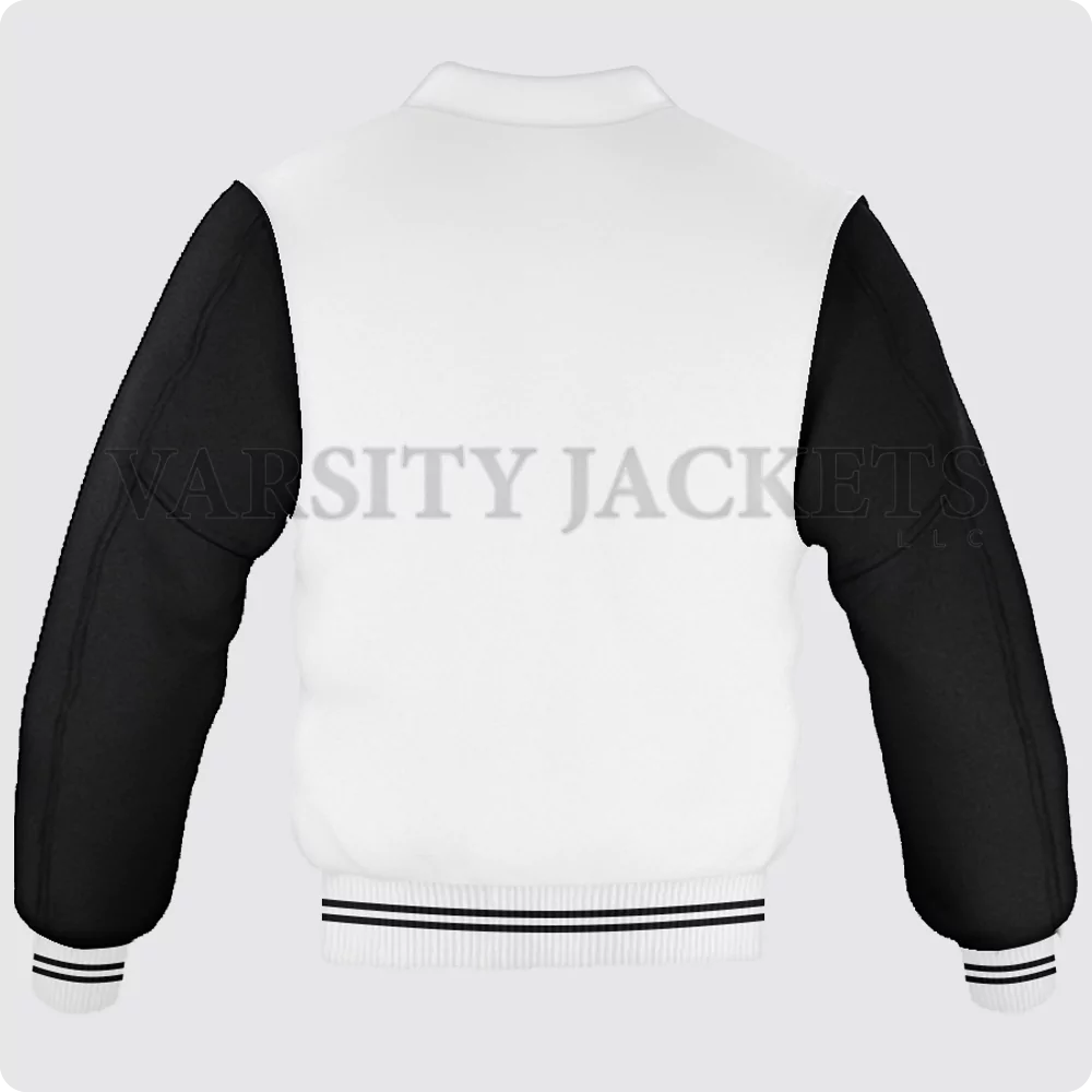 White And Black Varsity Jacket, Byron Collar For Men And Women Back
