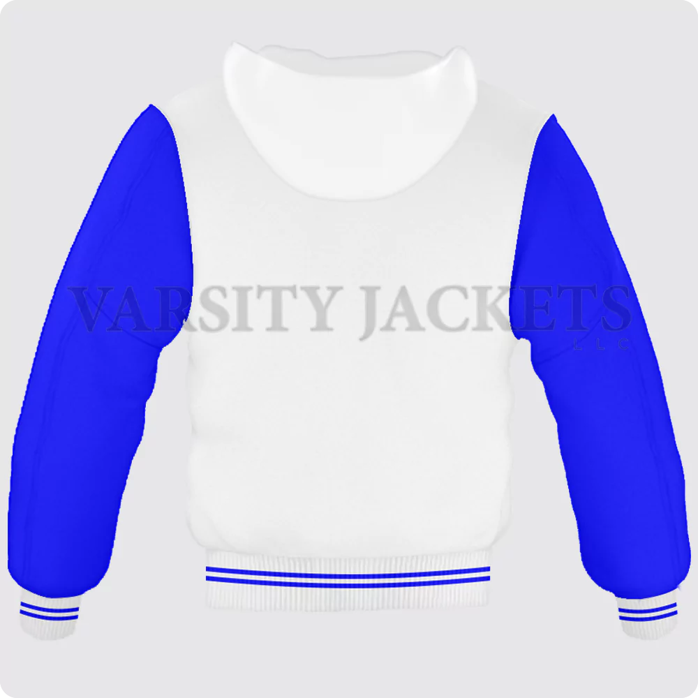 White And Blue Hoodie Varsity Jacket For Men And Women Back