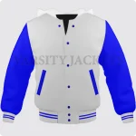 White And Blue Hoodie Varsity Jacket For Men And Women Front
