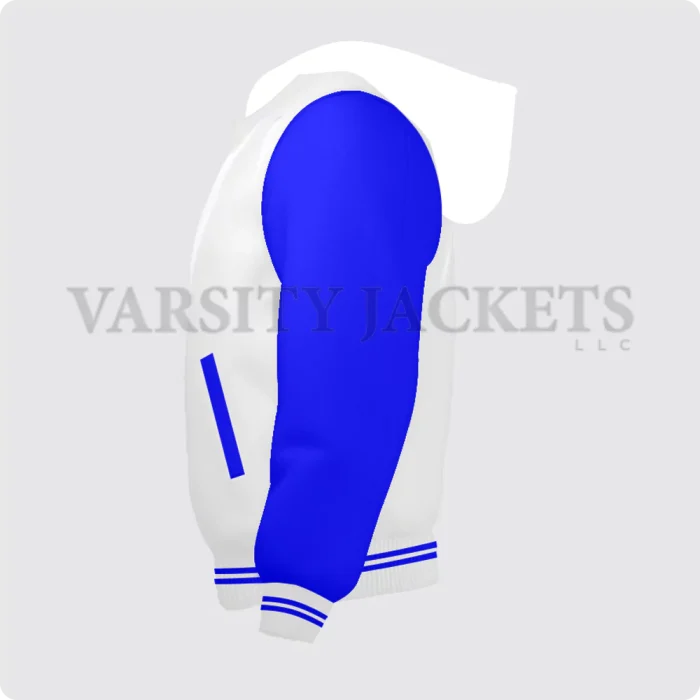 White And Blue Hoodie Varsity Jacket For Men And Women Left Side