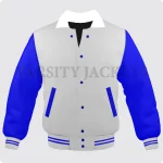 White And Blue Varsity Jacket, Byron Collar For Men And Women Front