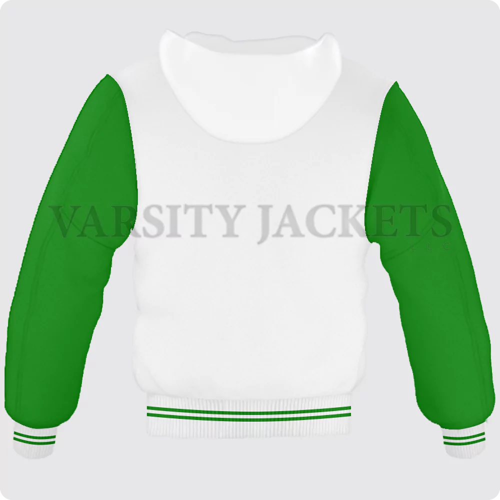 White And Green Hoodie Varsity Jacket For Men And Women Back