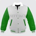 White And Green Varsity Jacket, Byron Collar For Men And Women Front