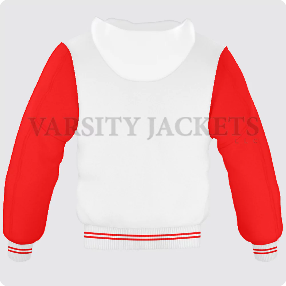 White And Red Hoodie Varsity Jacket For Men And Women Back
