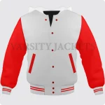 White And Red Hoodie Varsity Jacket For Men And Women Front