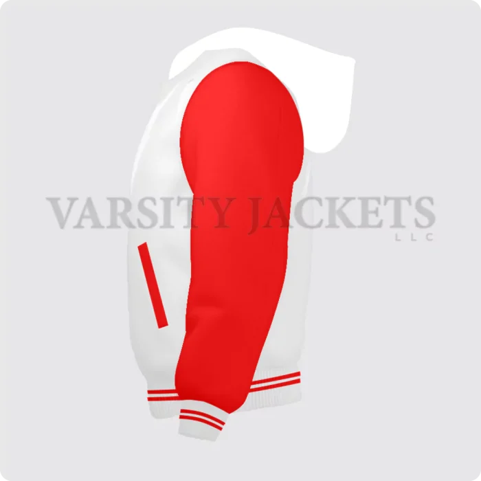 White And Red Hoodie Varsity Jacket For Men And Women Left Side