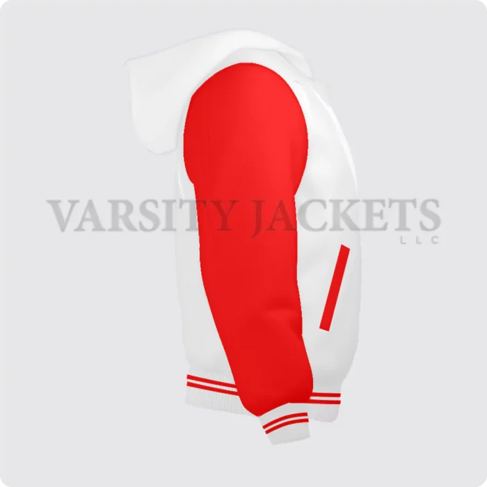 White And Red Hoodie Varsity Jacket For Men And Women Right Side