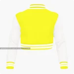 Yellow And Off White Cropped Varsity Jacket For Women Back