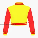 Yellow And Red Cropped Varsity Jacket For Women Back