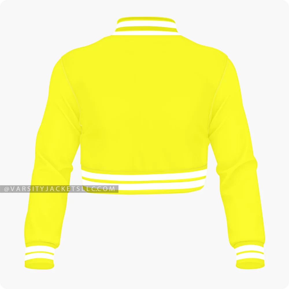 Yellow Cropped Varsity Jacket For Women Back